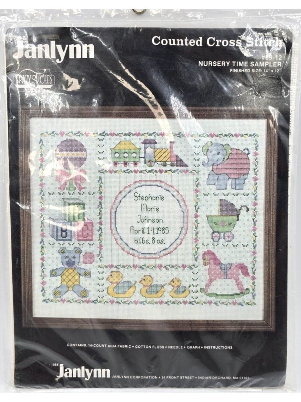 Janlynn 69-12 Nursery Time Sampler Counted Cross Stitch Kit 14"x12" Vintage 1986